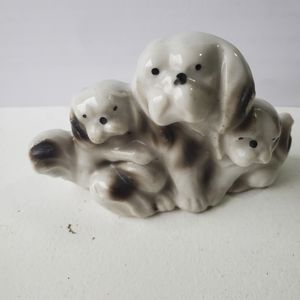 Dog Trio Chinese Chin Porcelain Ceramic Figurine Made In Japan Vintage